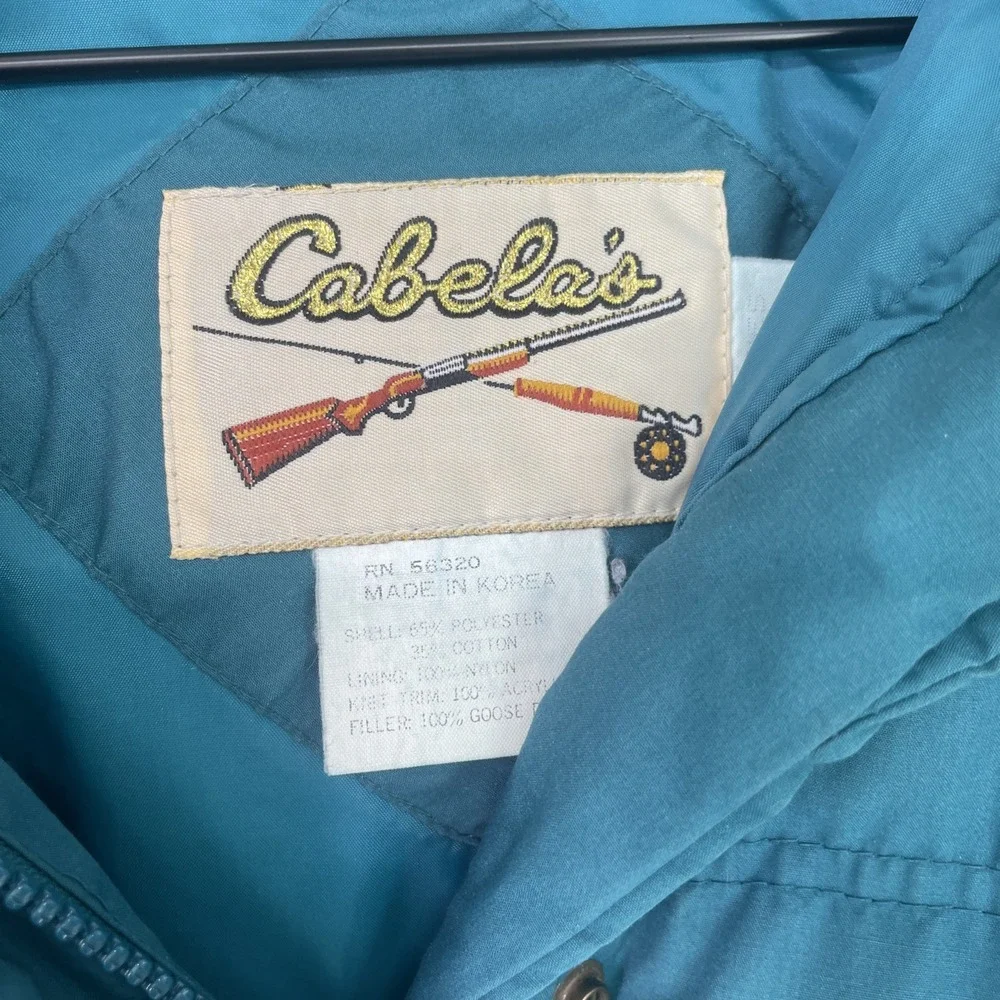 Vintage 90s Cabela's Quilted Down Parka Full Length Long Women's L‎ Hooded Teal